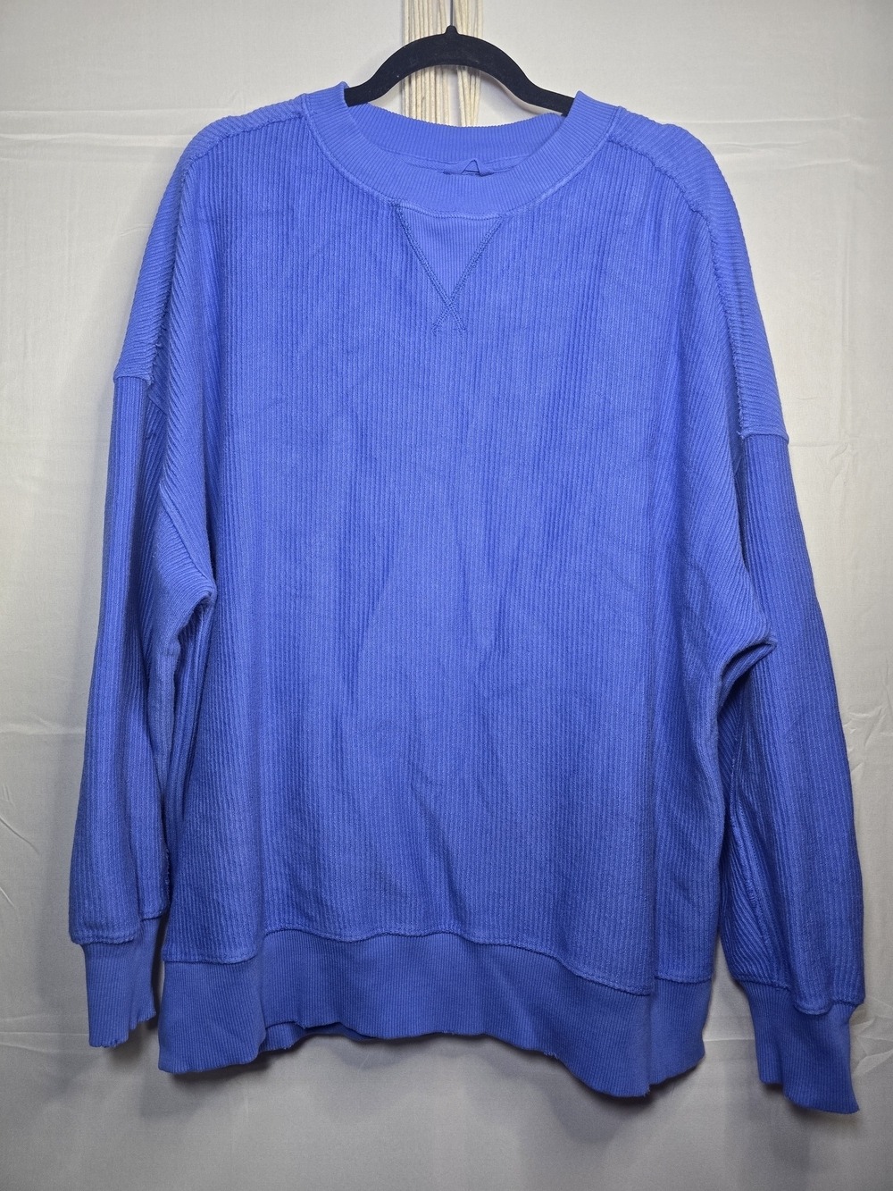 Aerie Blue Ribbed Waffle Knit Crewneck Sweatshirt Sz Medium